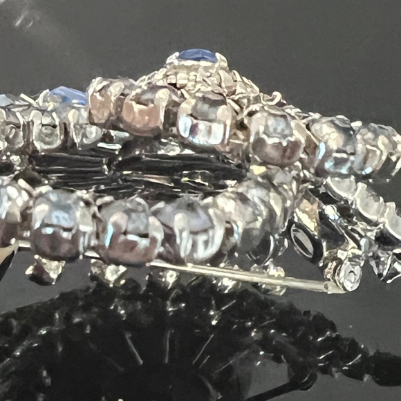 Vintage Rare Early Sherman Brooch Earrings Dome Signed Blue Rhinestones - Picture 14 of 17